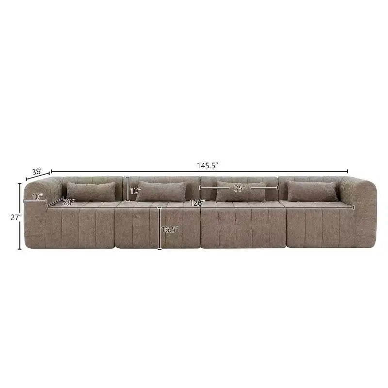 145.5 Modern Convertible Sectional Sofa, Upholstered 4-Seater Sectional Sofa with Compressed Sponge, Living Room L-Shaped Sofa-Panipeachy