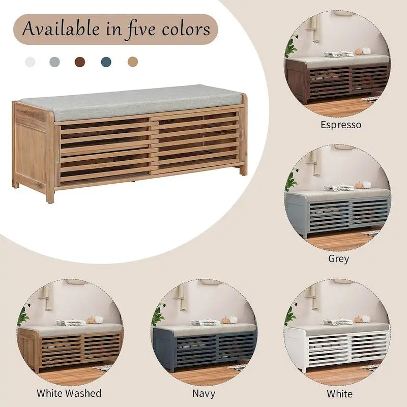 43.30 Solid Wood Storage Bench with Contemporary Distressed Blinds