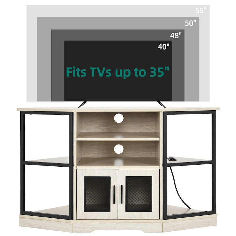 Farmhouse Corner TV Stand Entertainment Center Media Console for TVs up to 55 with Power Outlet