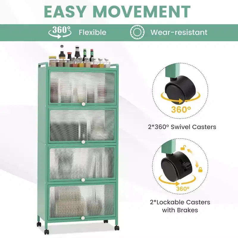 Costway 5-Tier Kitchen Bakers Rack Storage Cabinet Mobile Microwave Stand Flip-up Doors White/Black/Grey/Green