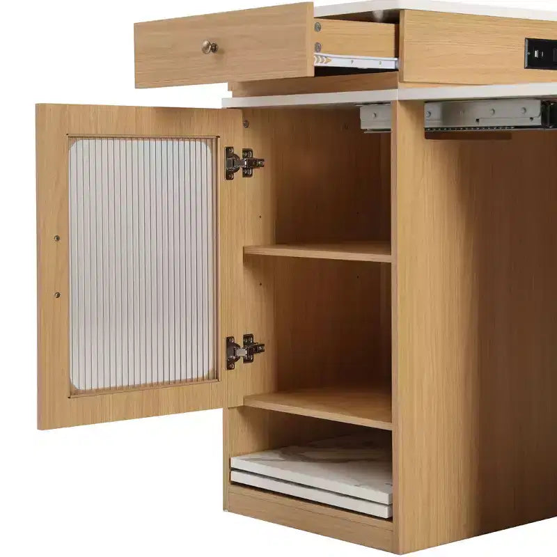 59.5 Kitchen Island with Extendable Dining Table, Double-Sided Storage & Power Outlet, Natural