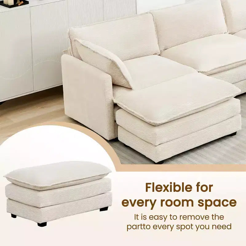 Modern 113.4D*79.13W Oversized Corduroy Modular 5-Seat Sectional Sofa Set with Ottoman U Shaped Sofa Couch with Corner Sofa,HYLEORY