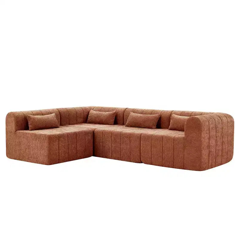 145.5 Modern Convertible Sectional Sofa, Upholstered 4-Seater Sectional Sofa with Compressed Sponge, Living Room L-Shaped Sofa-Panipeachy