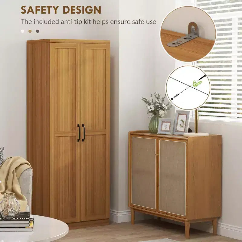 63 2-Door Kitchen Pantry, Freestanding Storage Cabinet with 5-tier Shelving and 2 Adjustable Shelves for Dining Room