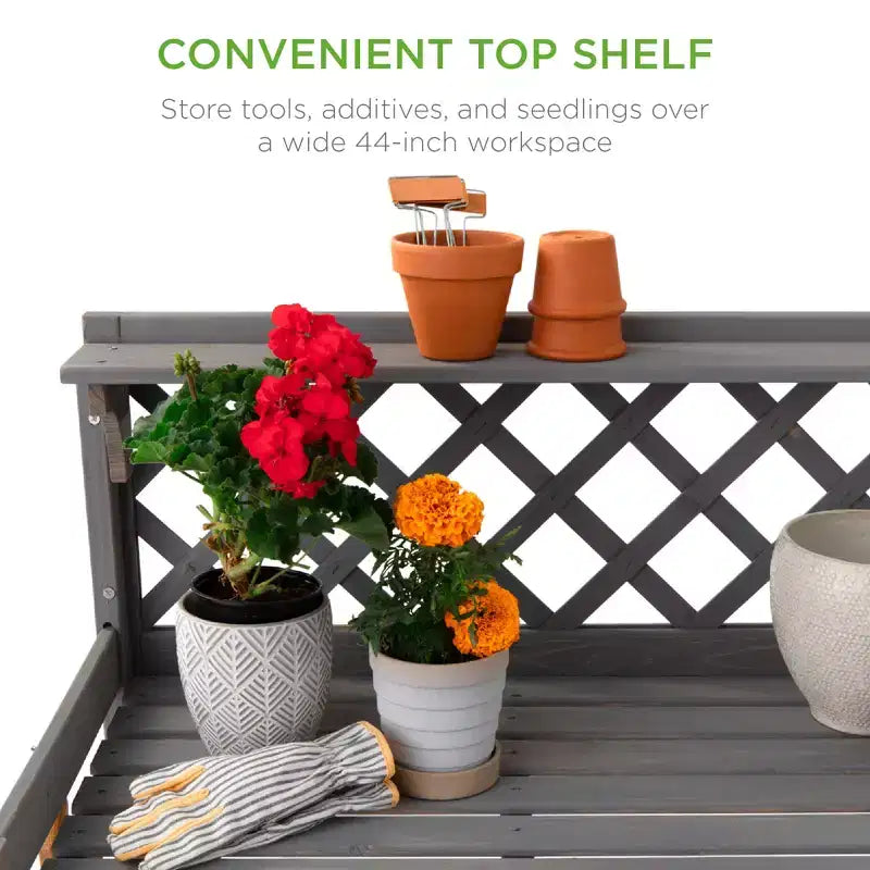 Best Choice Products Outdoor Wooden Garden Potting Bench, Workstation Table w/ Cabinet Drawer, Open Shelf