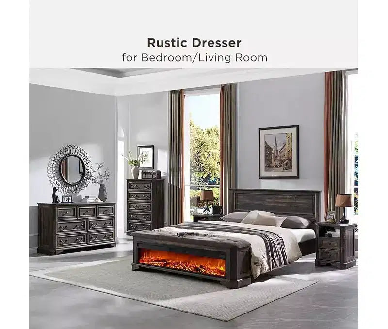 54 7-Drawer Dresser for Bedroom, Vintage Rustic Wide Chest of Drawers for Living Room & Hallway