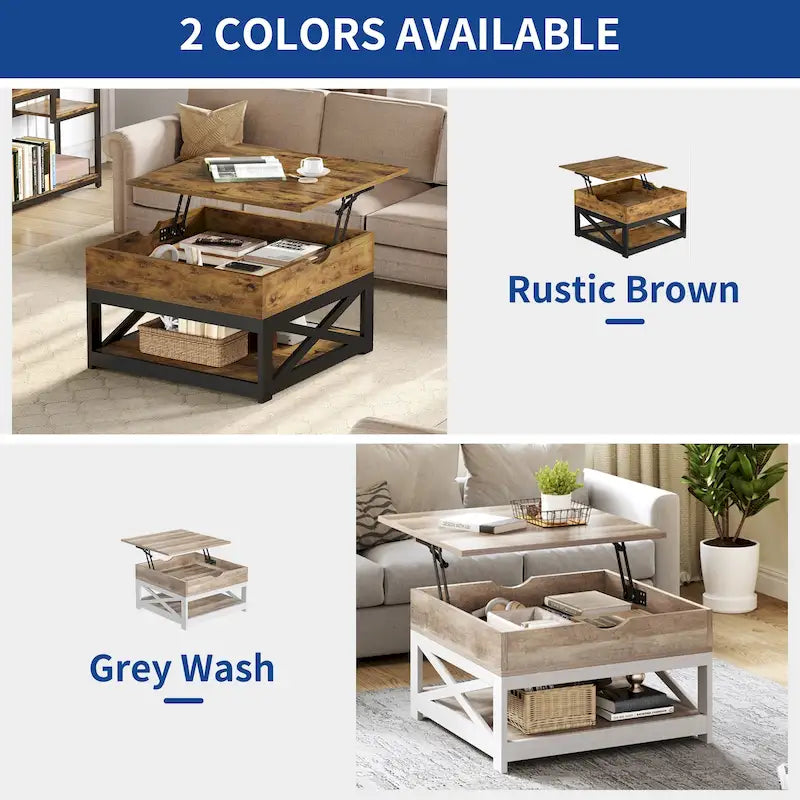 Moasis Farmhouse Square Lift Top Coffee Table with Storage Shelf for Living Room