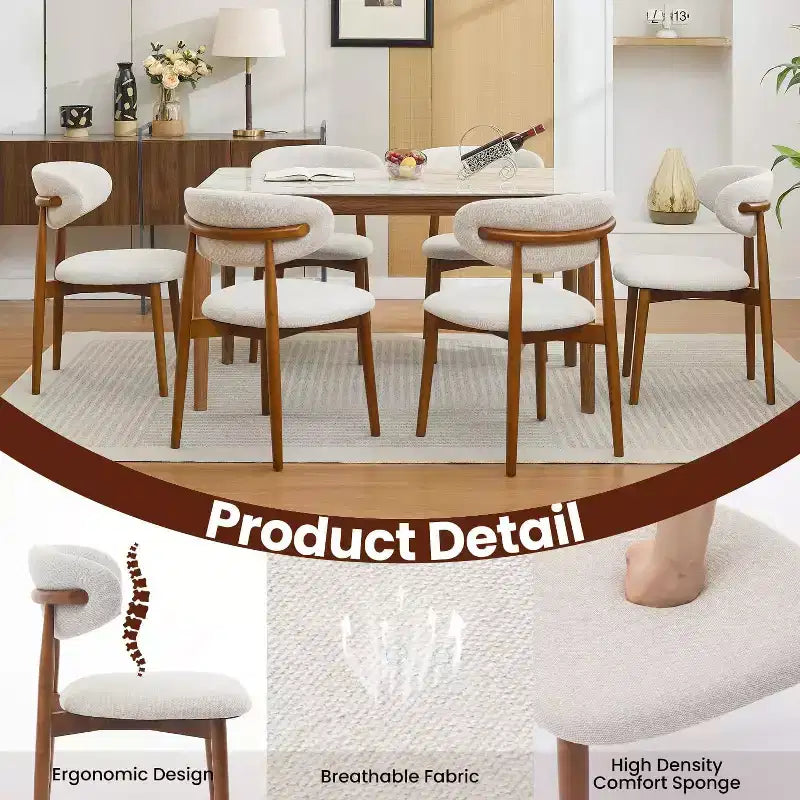Dining Chairs Set of 4, Mid Century Modern Upholstered Dining Room Chairs, Farmhouse Kitchen Chairs with Padded Fabric Seat & Wood Legs, Beige
