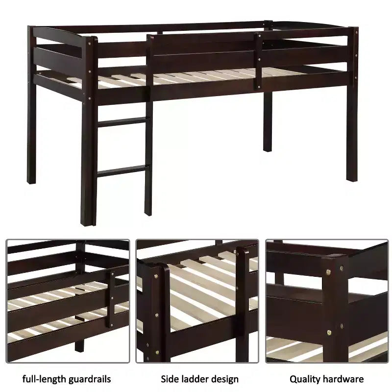 Luxystar Twin Size Solid Wood Loft Bed with Ladder and Fence for Kids Room