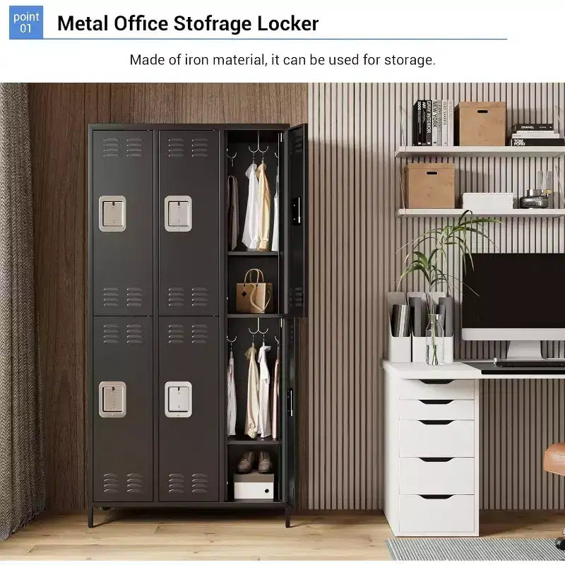 Armoire de rangement en acier Garvee, casier métallique robuste de 72 po pour école, gymnase et bureau, noir