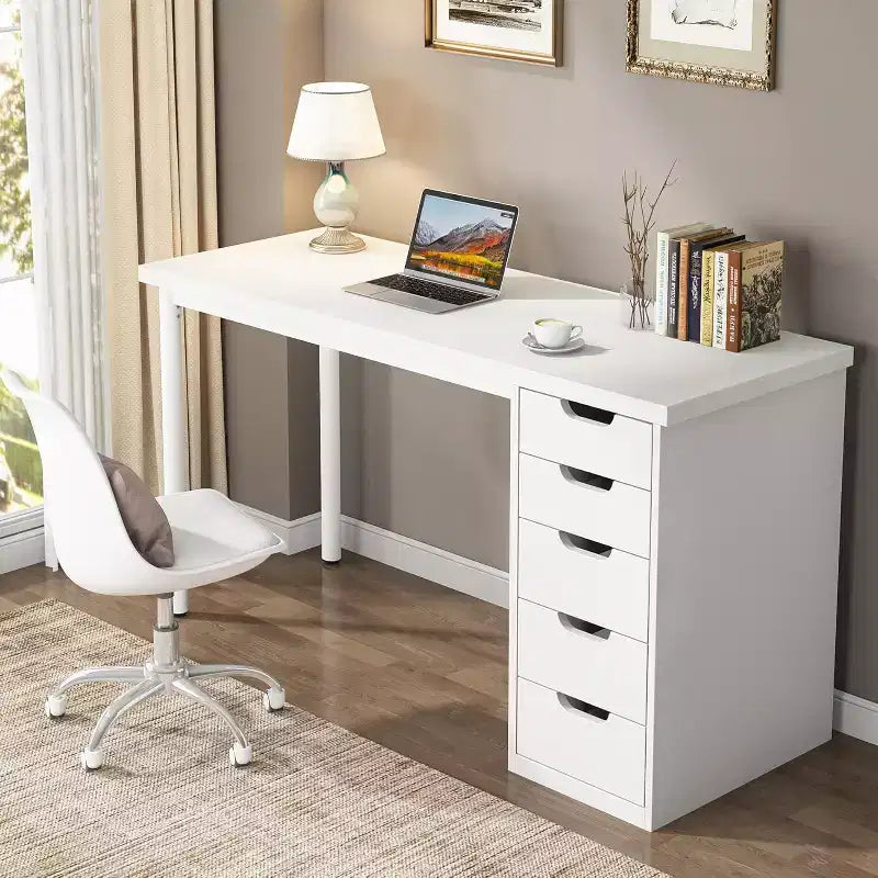 Lantine Computer Desk with 5 Drawers, 47 inches Modern Simple Home Office Desk Study Writing Table for Small Spaces