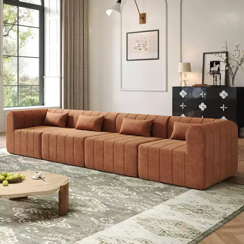 145.5 Modern Convertible Sectional Sofa, Upholstered 4-Seater Sectional Sofa with Compressed Sponge, Living Room L-Shaped Sofa-Panipeachy