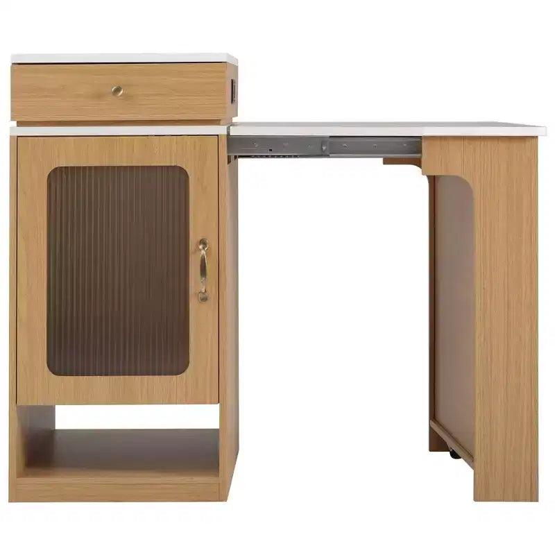 59.5 Kitchen Island with Extendable Dining Table, Double-Sided Storage & Power Outlet, Natural
