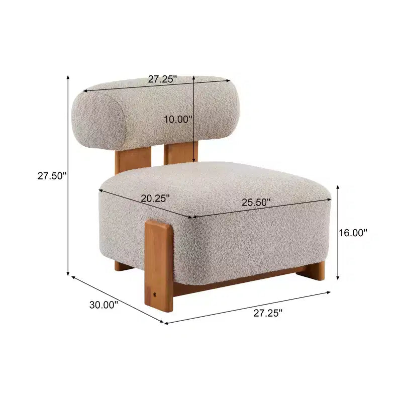 Modern Boucle Accent Chair with Rolled Backrest, Solid Wood Frame, Upholstered Accent Seating for Living Room, Bedroom, or Office