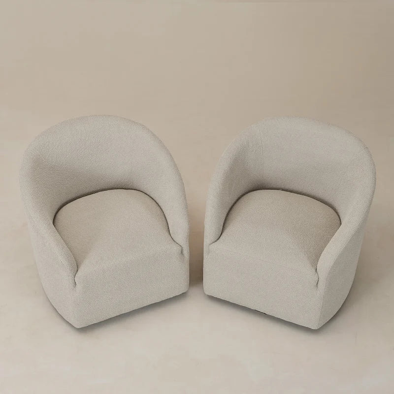 Fauteuil tonneau pivotant tapissé en tissu bouclé KINWELL 32 W (ensemble de 2)