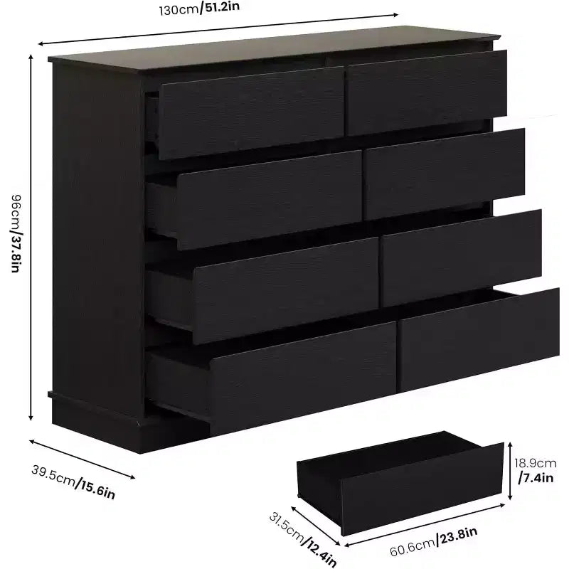 8-Drawer Storage Cabinet, Chest of Drawers with Deep Drawers, Large Wide-Top Closet for Living Room, Hallway, Childrens Room