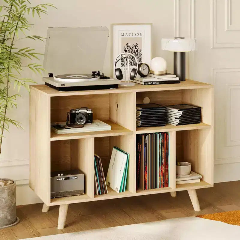 COZONY Record Player Stand with Vinyl Storage, 39.5 Decorative Bookshelf Turntable Stand Holds up to 350 Albums Living Room