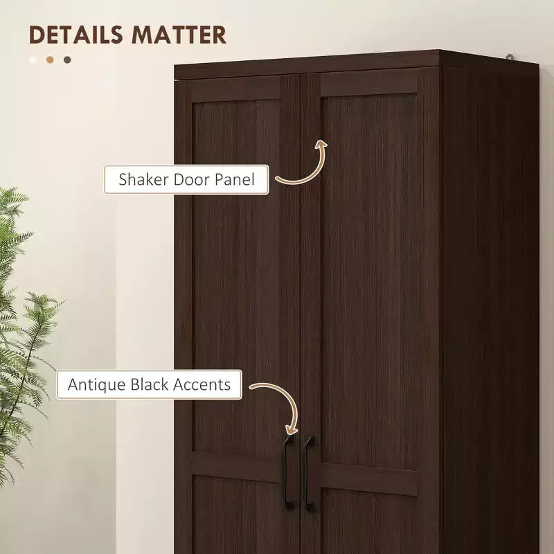 63 2-Door Kitchen Pantry, Freestanding Storage Cabinet with 5-tier Shelving and 2 Adjustable Shelves for Dining Room
