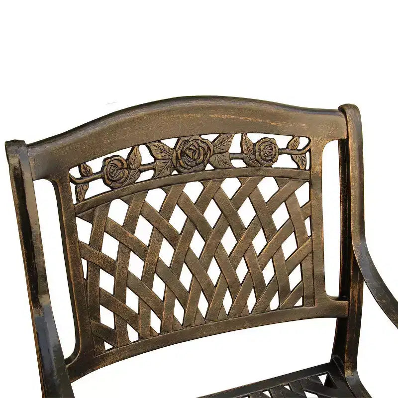 5pc Patio Dining Set, 48 Traditional Mesh Lattice Aluminum Round Table, UV-Resistant Bronze Finish - Oakland Living: Outdoor Seating for Four