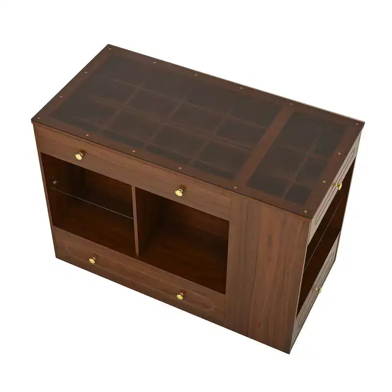 Closet Island with 6 Drawers, Glass Display Top & Open Shelves