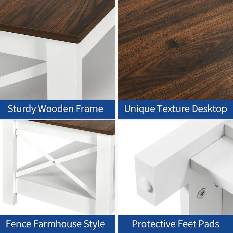 Farmhouse Wood Accent Coffee Table with Large Storage Shelf