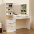 Makeup Vanity Desk with Lighted Mirror & Charging Station, 3-Color Dimmable Touch, 5 Drawers & Glass Top, Modern Bedroom Dressing Table