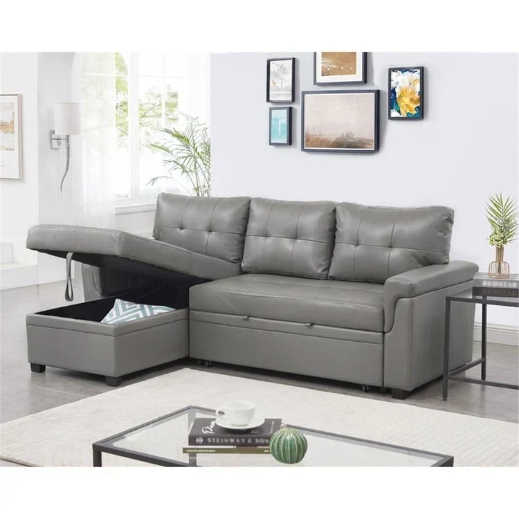 Convertible Reversible Sectional Sofa with Pull-Out Sleeper Bed, Hidden Storage Chaise, and Durable Legs