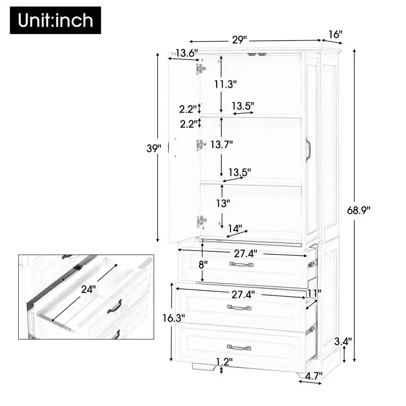 Bathroom Storage Cabinet, Freestanding Cabinet with Adjustable Shelf, 2 Drawers and 2 Doors for Bathroom, Home Office, Kitchen, Living Room, Bedroom