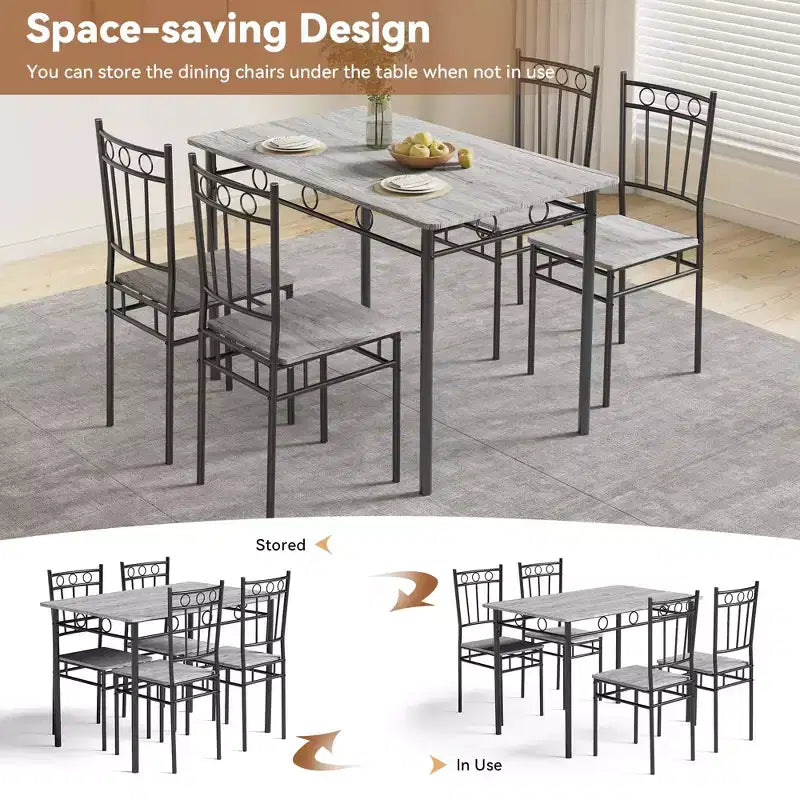 Dyonery Rectangular Dining Table Set for 4,5-Piece Kitchen Table and 4 Chairs,Dining Room Table Set,Space-Saving Kitchen Table Set for Small Space