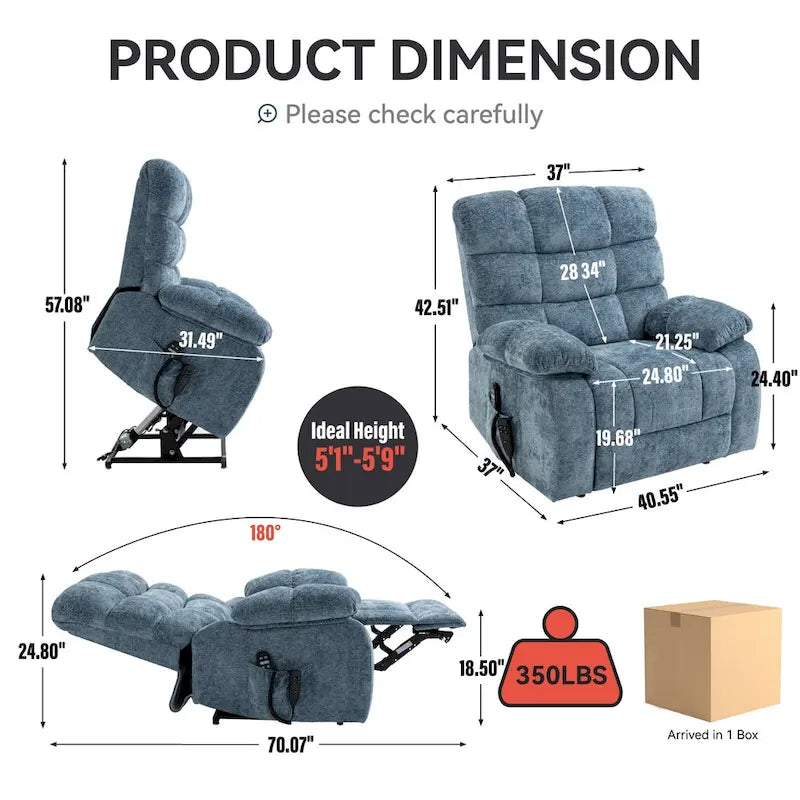 Dual Motor Power Lift Recliner Chair with Massage and Heat for Elderly People, Large Lazy Single Boy Recliners with Power-Remote