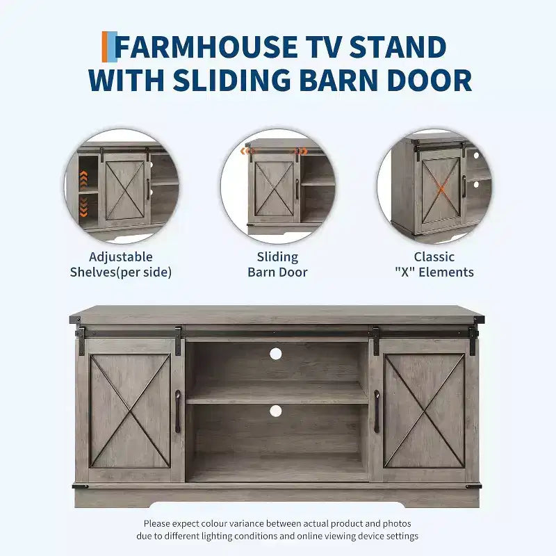Farmhouse TV Stand for TVs Up to 65, Entertainment Center with Sliding Barn Doors & Storage Cabinets, Media Console Table for Living Room, Bedroom