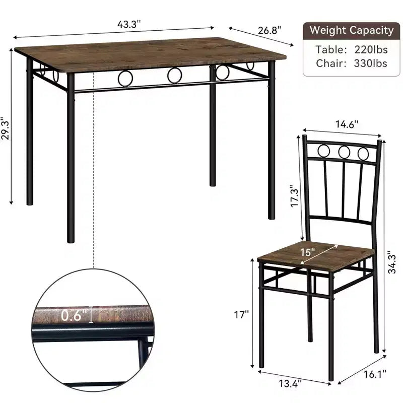 Dyonery Rectangular Dining Table Set for 4,5-Piece Kitchen Table and 4 Chairs,Dining Room Table Set,Space-Saving Kitchen Table Set for Small Space
