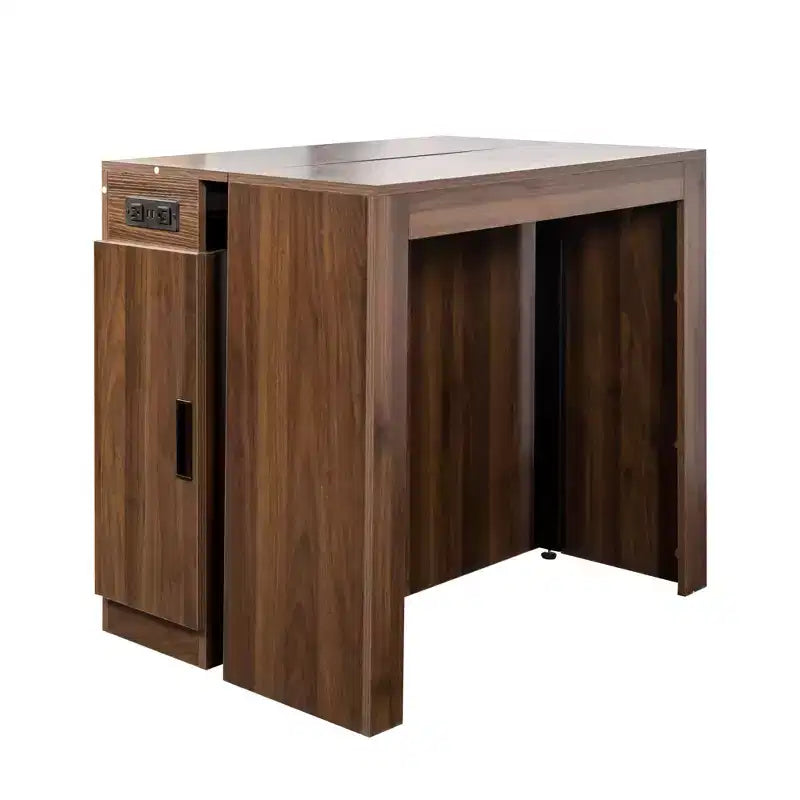 CLIHOME Modern Multifunctional Extendable Dining Table with Outlet, Space Saving Expanding Table with Storage