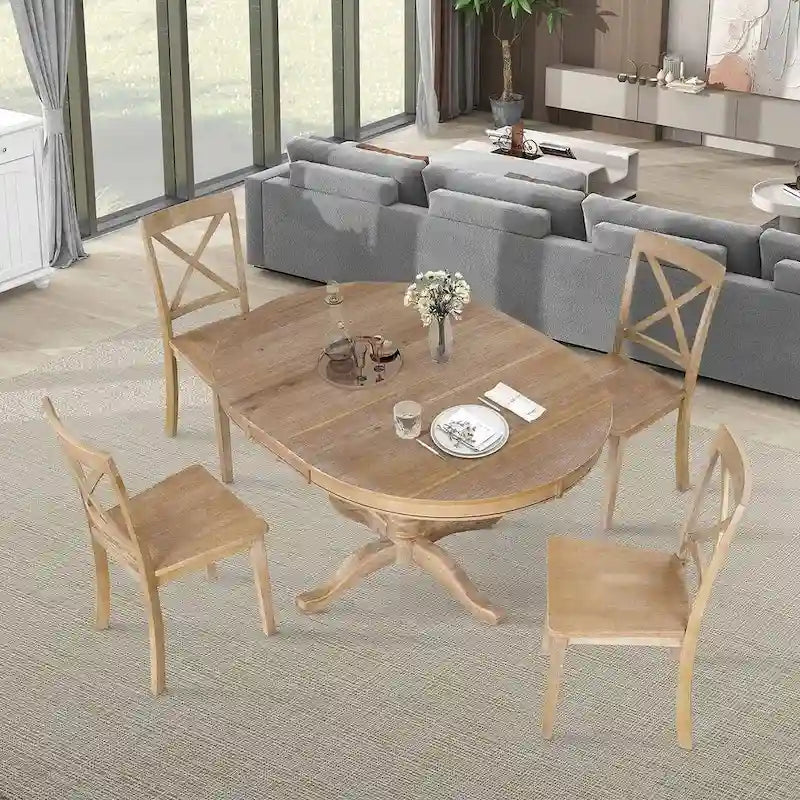 42-54 Farmhouse Round Extendable Dining Table for 4