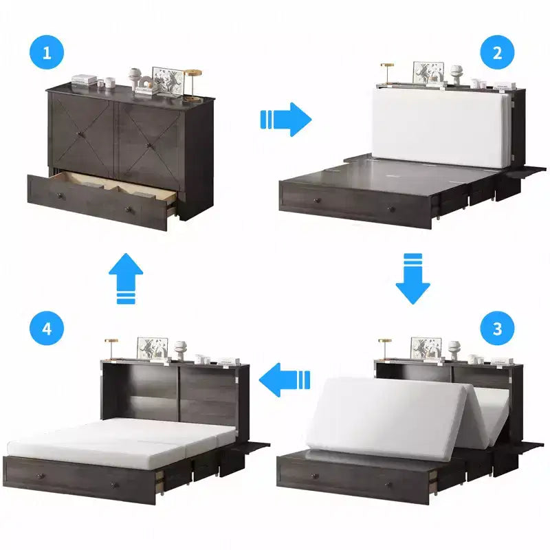 Mjkone Murphy Bed Queen,Cube Cabinet Chest Bed with Charging Station&Storage Space