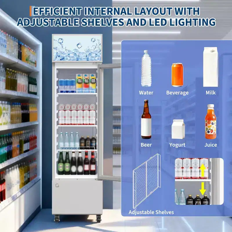 COZONY Glass Door Beverage Refrigerator, 6.1 Cu.ft Commercial Drink Cooler with Lightbox, No-Frost for Bar, Restaurant, Store