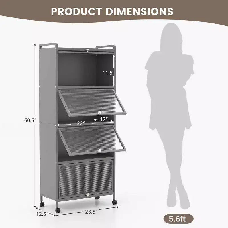Costway 5-Tier Kitchen Bakers Rack Storage Cabinet Mobile Microwave Stand Flip-up Doors White/Black/Grey/Green