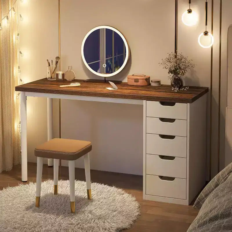 Lantine Computer Desk with 5 Drawers, 47 inches Modern Simple Home Office Desk Study Writing Table for Small Spaces