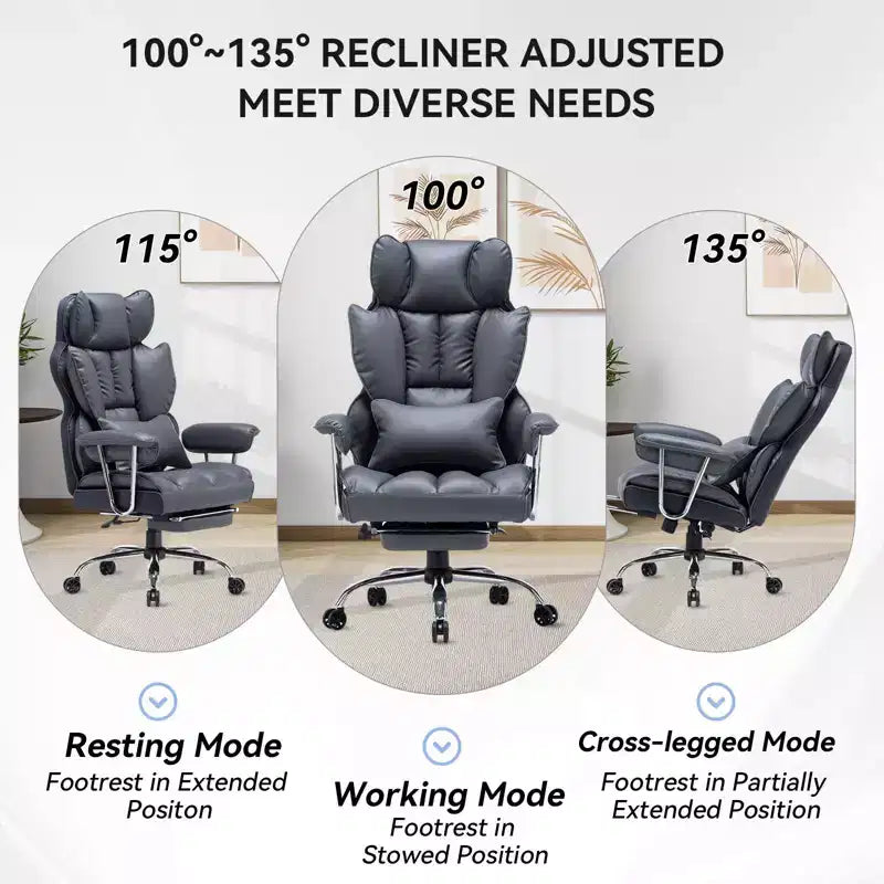 Efomao Ergonomic Desk Office Chair 400LBS, Big and Tall PU Leather Computer Chair, Executive Desk Chair with Footrest and Lumbar Support