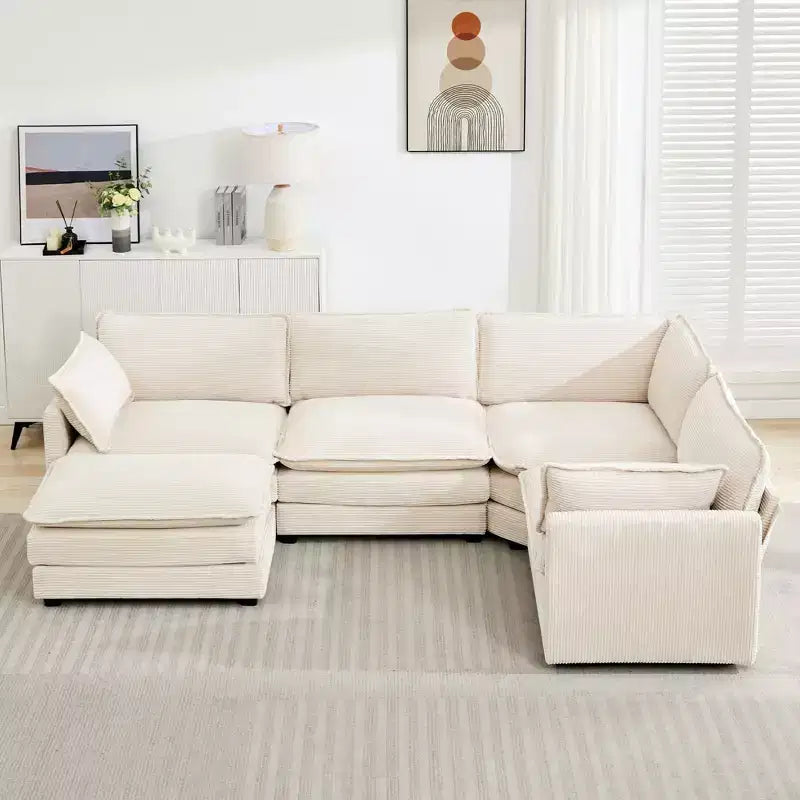 Modern 113.4D*79.13W Oversized Corduroy Modular 5-Seat Sectional Sofa Set with Ottoman U Shaped Sofa Couch with Corner Sofa,HYLEORY