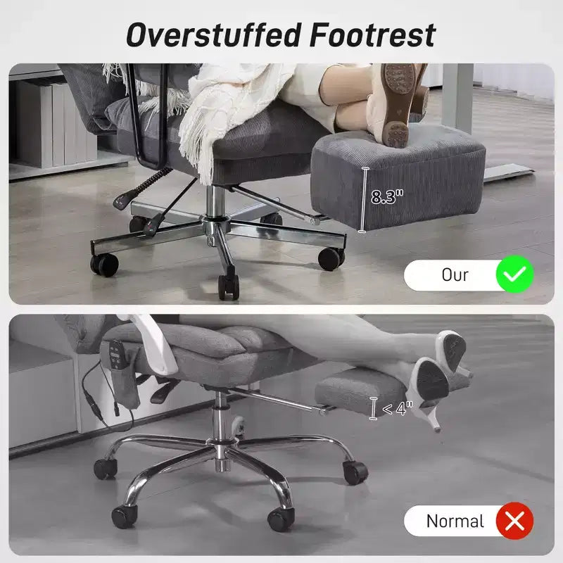 Executive Office Chair with Lumbar Support, Footrest, High Back Reclining Overstuffed Desk Chair with