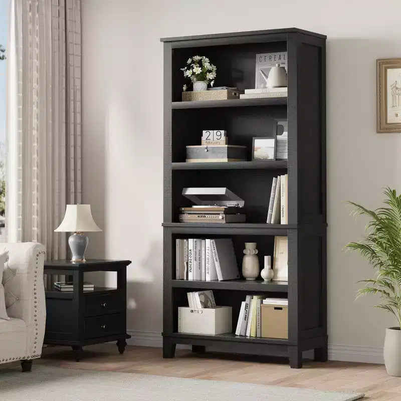 GustoWave 71 Tall Bookcase w/Adjustable Shelves 31.5in Width Wooden Bookshelf 5 Tier Farmhouse Bookshelves Vintage Bookcase