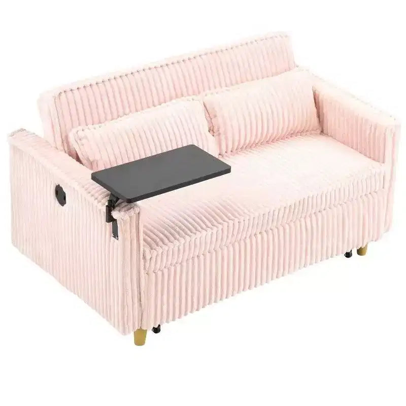 TUYOHW Space-Saving Convertible Sofa,Corduroy Sofa Bed with Movable Tabletop & USB Port,Multi-Functional Loveseat for Living Room