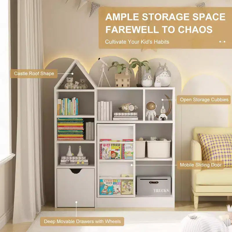 Organisateur de rangement pour enfants, organisateur de jouets et de livres avec 8 compartiments et tiroirs coulissants - Idéal pour les salles de jeux et les chambres à coucher