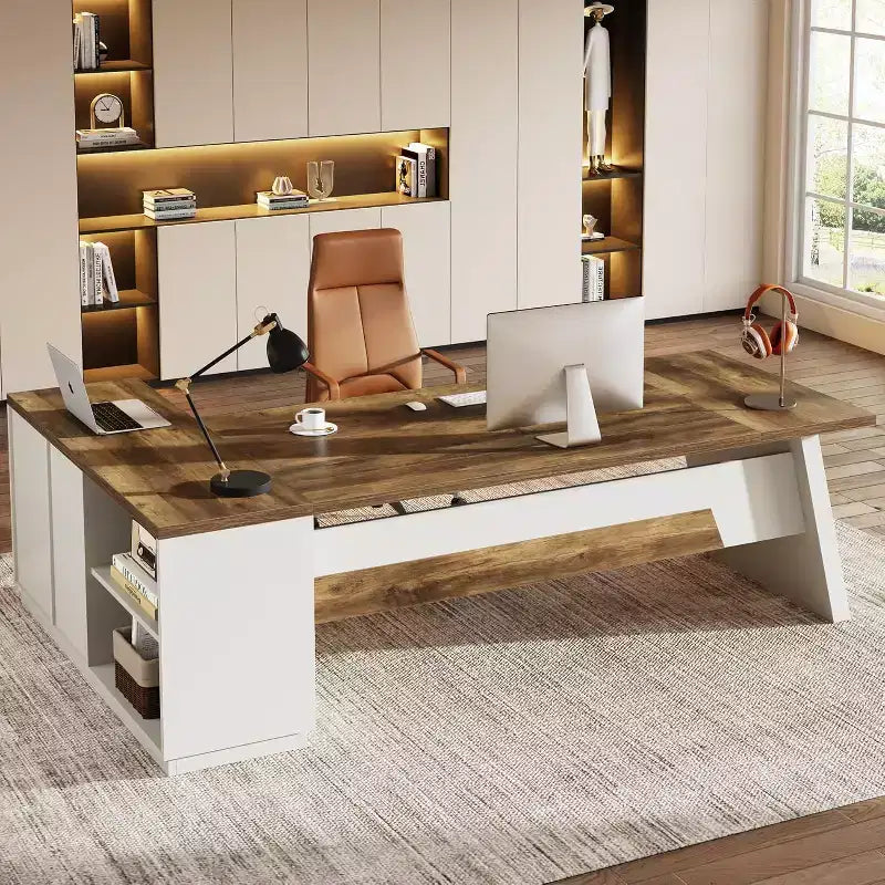 Lantine Modern 78 L-Shaped Executive Desk with Drawers and Lateral File Cabinet