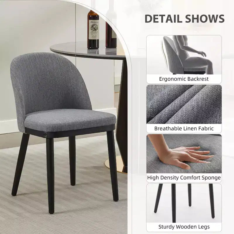 Dining Chairs Set of 4/6, Upholstered Kitchen Dining Room Chair, Linen Fabric Farmhouse Dinner Chair with Leveling Feet for Dining Room, Living Room
