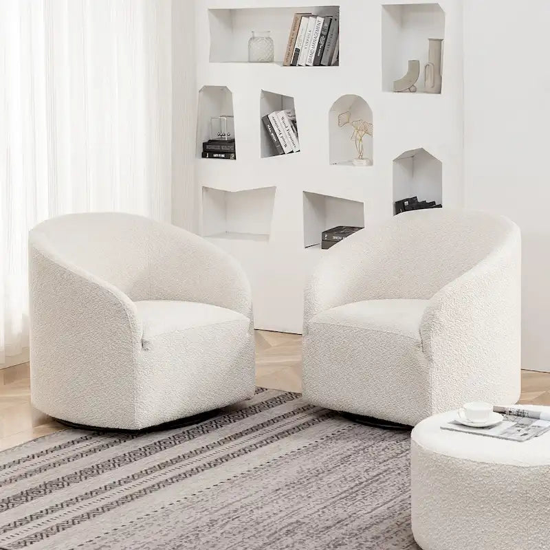 Fauteuil tonneau pivotant tapissé en tissu bouclé KINWELL 32 W (ensemble de 2)