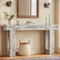 63 Farmhouse Console Table, Rectangular Wooden Accent Table in Distressed White for Entrance, Hallway & Living Room.