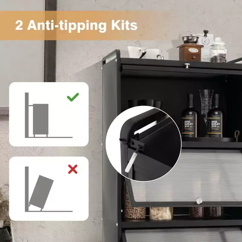 Costway 5-Tier Kitchen Bakers Rack Storage Cabinet Mobile Microwave Stand Flip-up Doors White/Black/Grey/Green