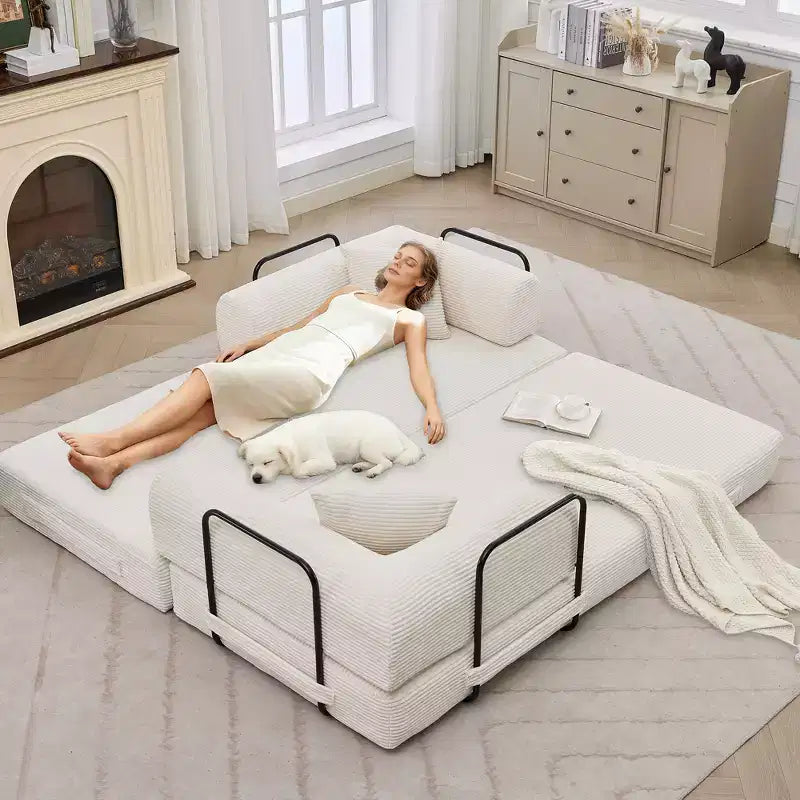 78.7 Boneless Corduroy 4-in-1 Sleeper Sofa Bed, Folding Floor Futon Loveseat with Pillows (No Assembly)